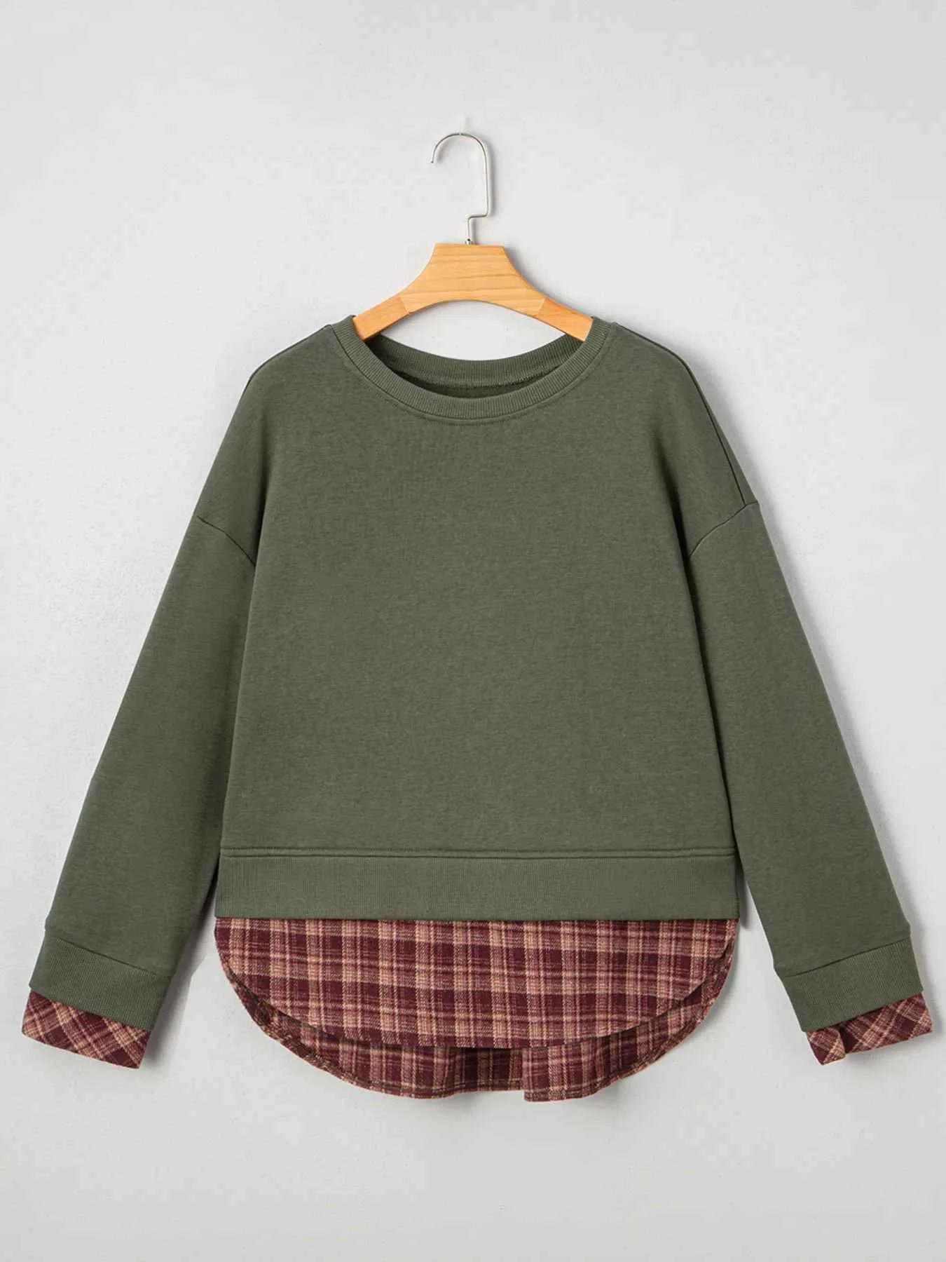 Plaid Patchwork Drop Shoulder Sweatshirt 6ce0d1b2948947518b951e0f6ad37402-Max-Origin
