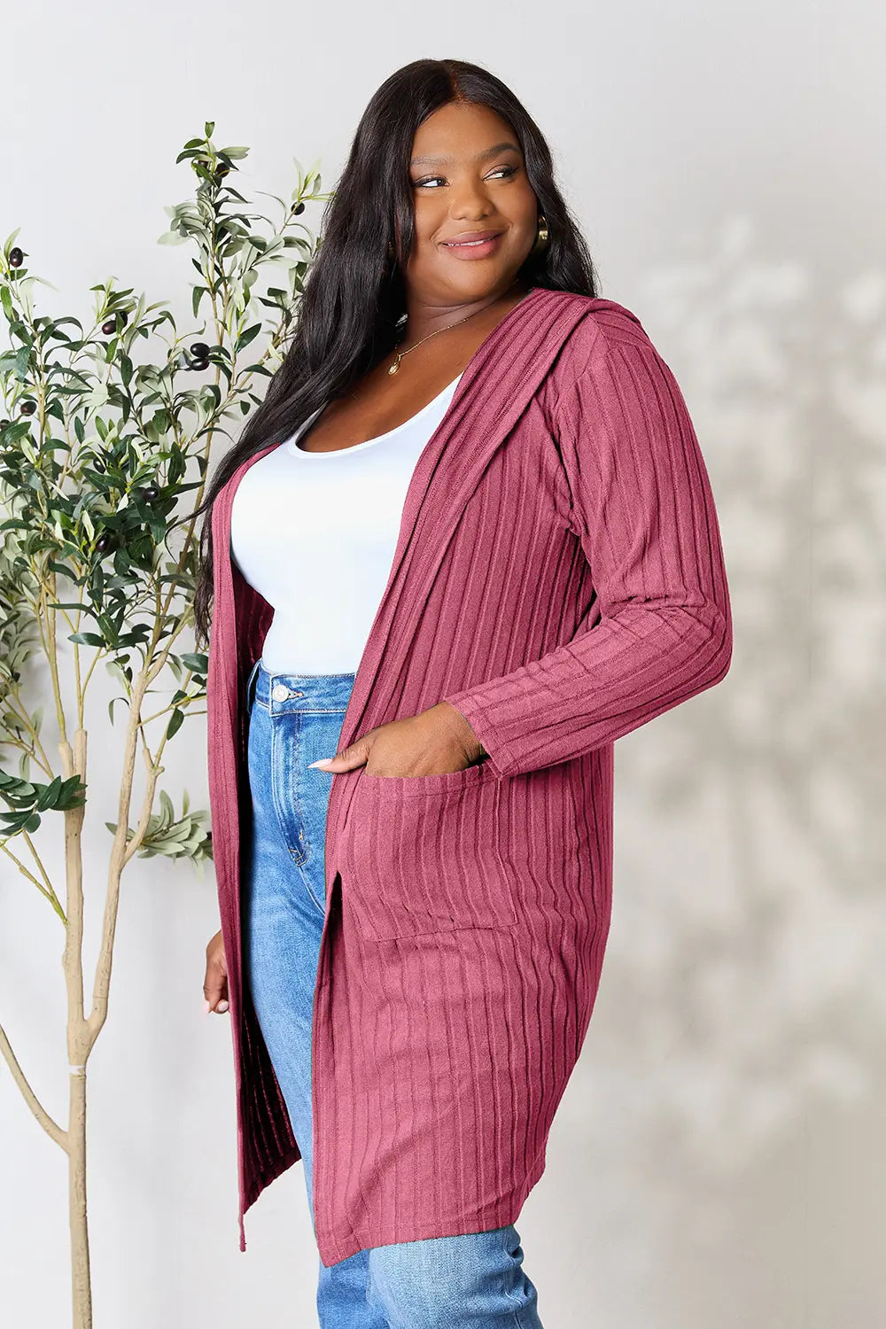 Basic Bae Full Size Hooded Sweater Cardigan 6d10e6464db040f3b93e8d4f2ee79009-Max