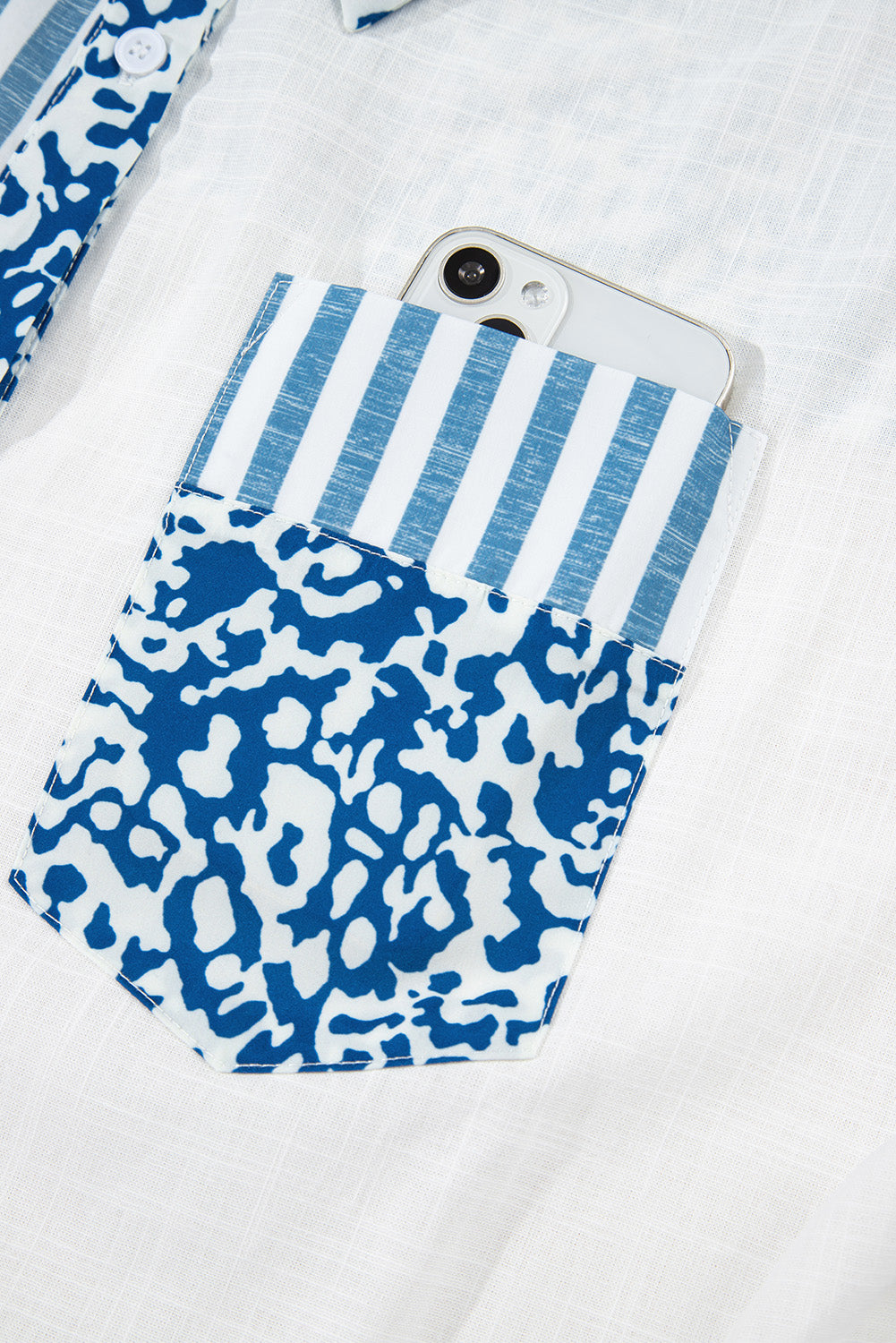 Sky Blue Leopard Striped Patchwork Button-up Shirt 6d29d0b32f0d9fb7