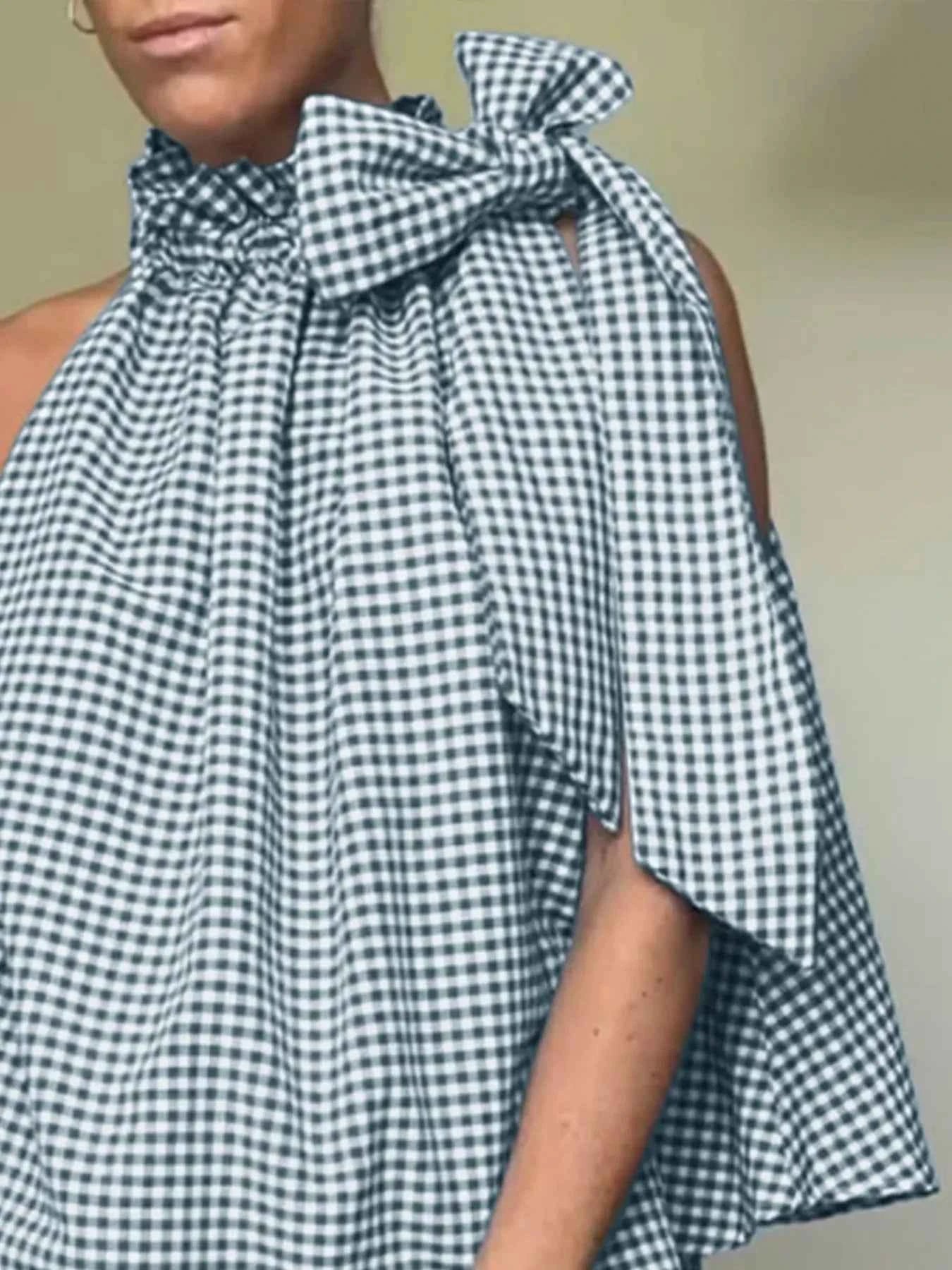 Asymmetric Gingham Bow Tie Sleeveless Top 6d2ebe47-d333-4876-8b73-1a87bdc0ec89-Max-Origin