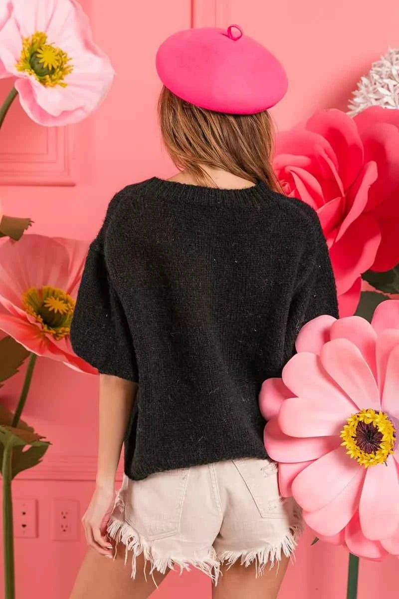 BiBi Metallic Letter Short Puff Sleeve Hairy Sweater 6d3cb146-f906-45ba-9ae0-795cd1ad510d-Max-Origin