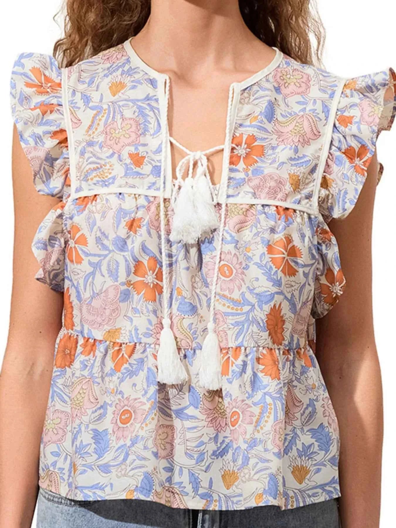 Tassel Ruffled Striped Blouse 6d43cb5b-ae29-4a5e-91fb-b3df55245565-Max-Origin