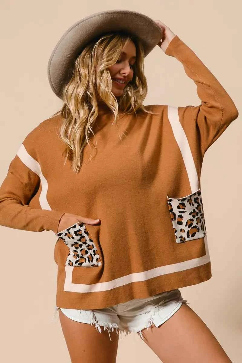 BiBi Mock Neck Sweater with Leopard Pocket 6d489a4def3c4e8faa371bcf4af0dad8-Max-Origin