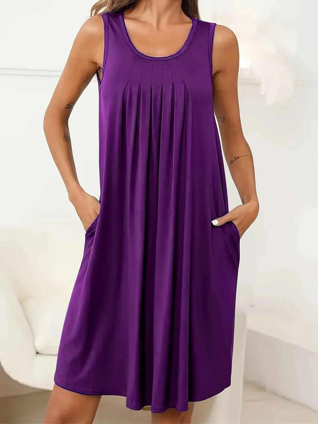 Flowy Pleated Tank Dress with Pockets Purple 6d4b61aed7cd45e3ae886a48c57e3706-Max-Origin