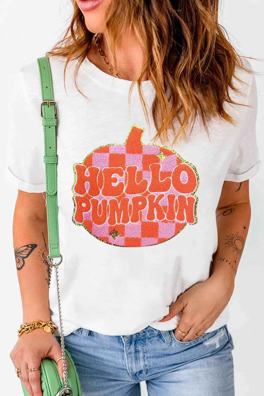 Pumpkin Round Neck Short Sleeve T-Shirt White 6d541de9-7a19-47e0-8933-7725b94c555e-Max