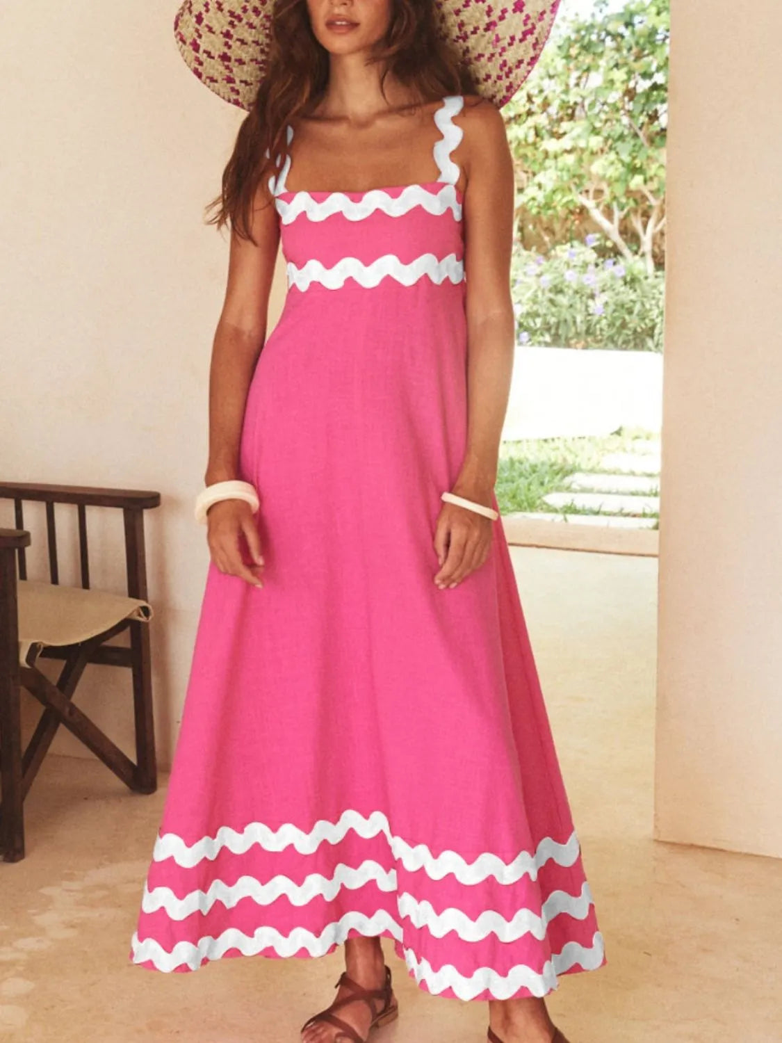 Contrast Trim Square Neck Maxi Cami Dress PInk White 6d5e0275-357e-4fa8-886c-ab6d3623648d-Max-Origin