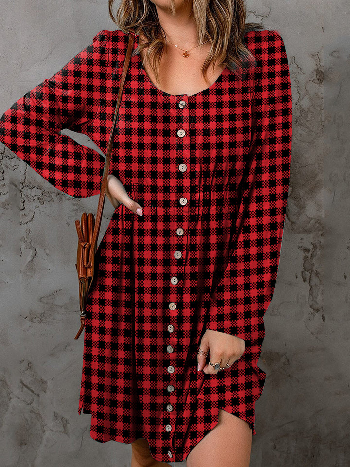 Double Take Full Size Plaid Round Neck Long Sleeve Magic Dress 6d794a4b0f48475fbb073682bf4c13b5-Max