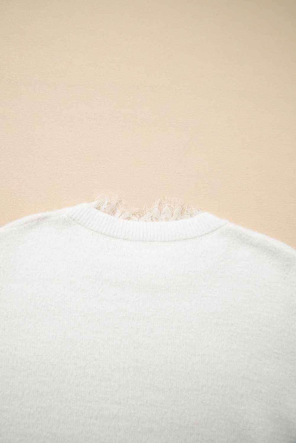 Beige Lace Sleeve Patchwork Faux Two-piece Fuzzy Sweater 6d9314c9c77a60a5