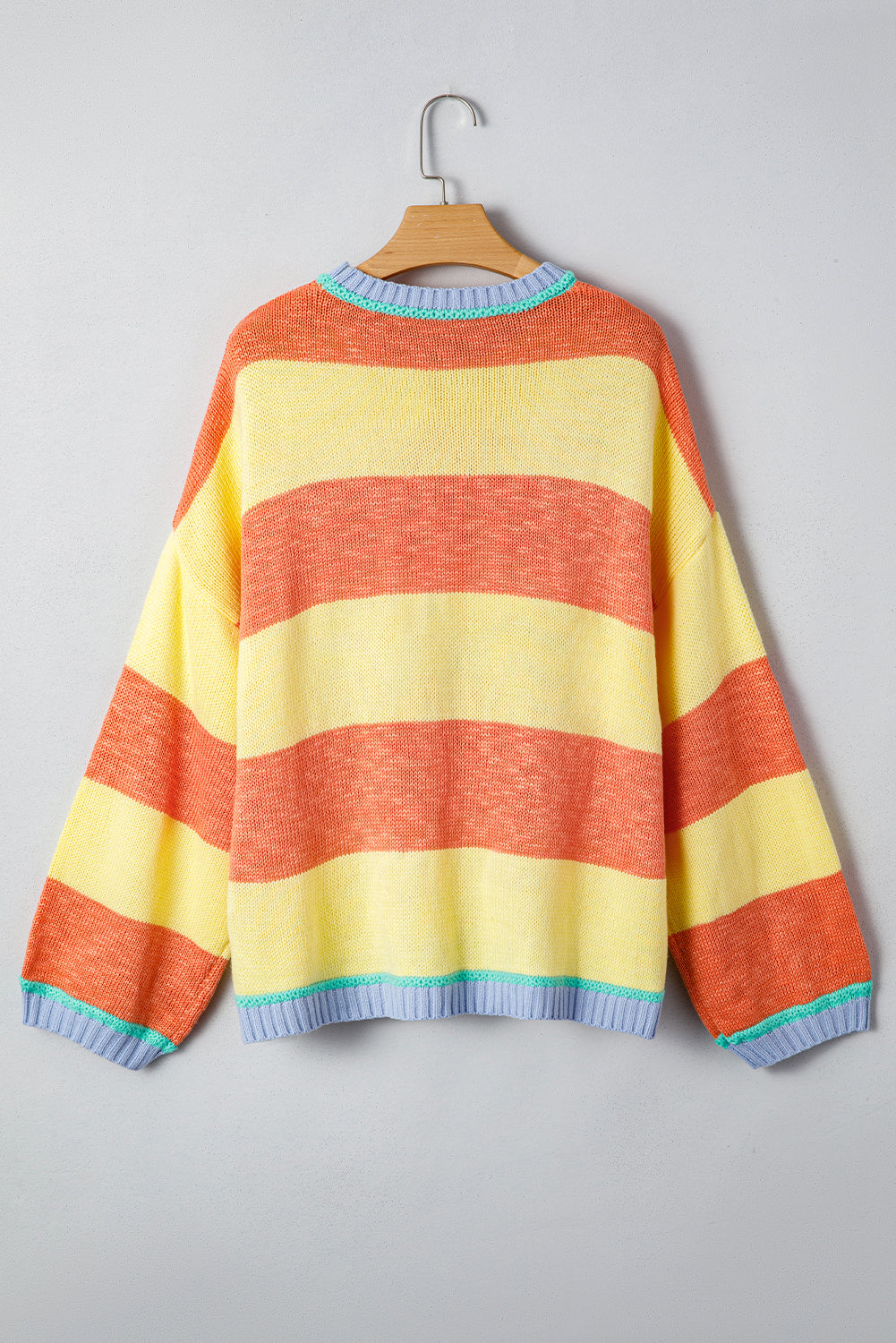 Yellow Stripe Contrasting Trim Round Neck Oversized Sweater 6d97aa96f2d21241