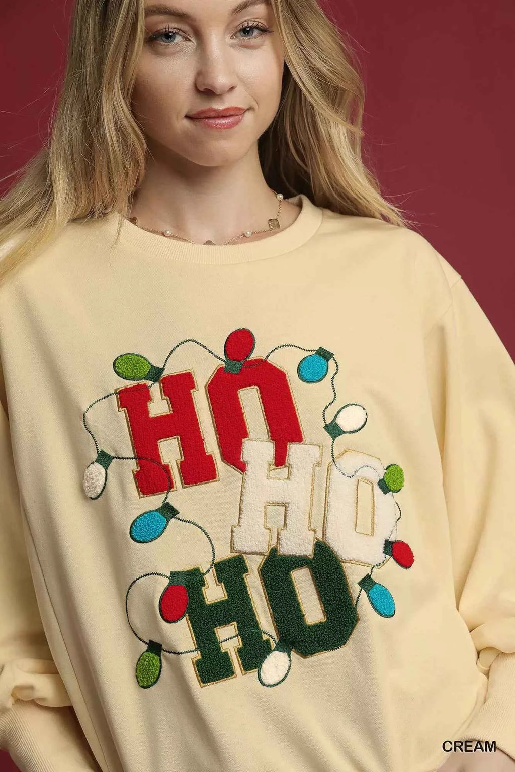 Umgee HO Applique French Terry Sweatshirt 6de338b5-c450-42ae-a5d5-672c6b8a06e9-Max-Origin