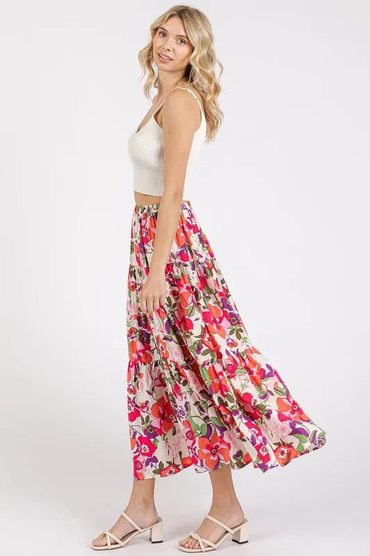 Mittoshop Flower Print Elastic Waist Tiered Skirt 6df072d2-1107-4576-8f41-d2921750fee8-Max