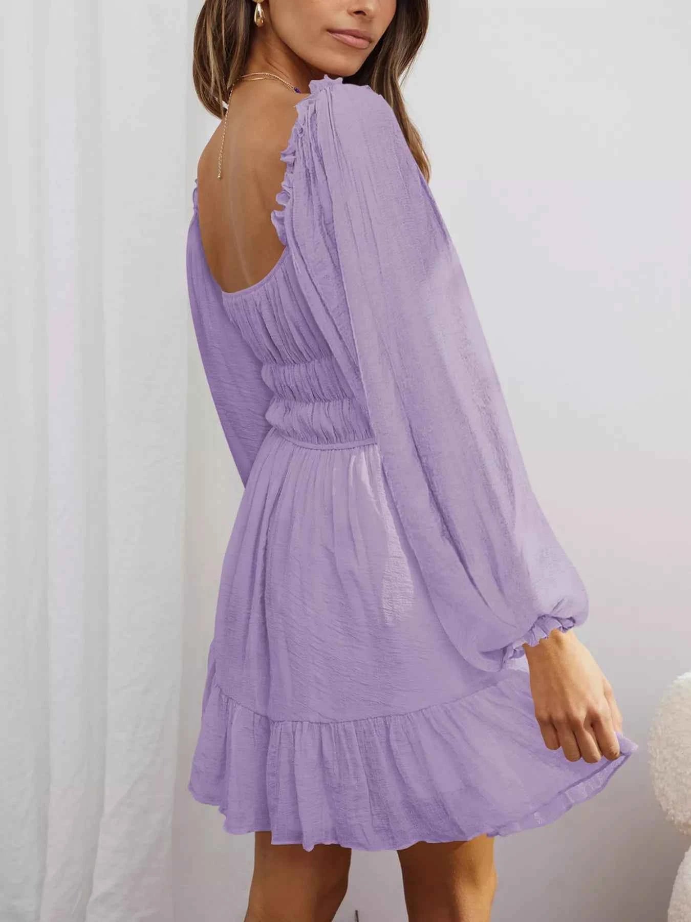 Ruffled Hem Balloon Sleeve Dress 6e08f6b7626b42dfb2bba0a508df8f03-Max-Origin