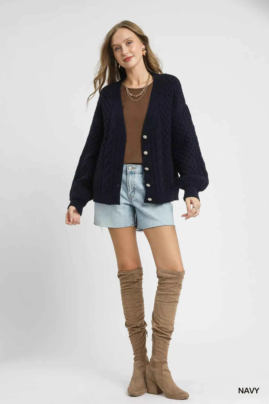 Umgee Cable Knit Pearl Button Cardigan 6e1cd96c-152e-4421-8d21-2abded50e8da-Max-Origin