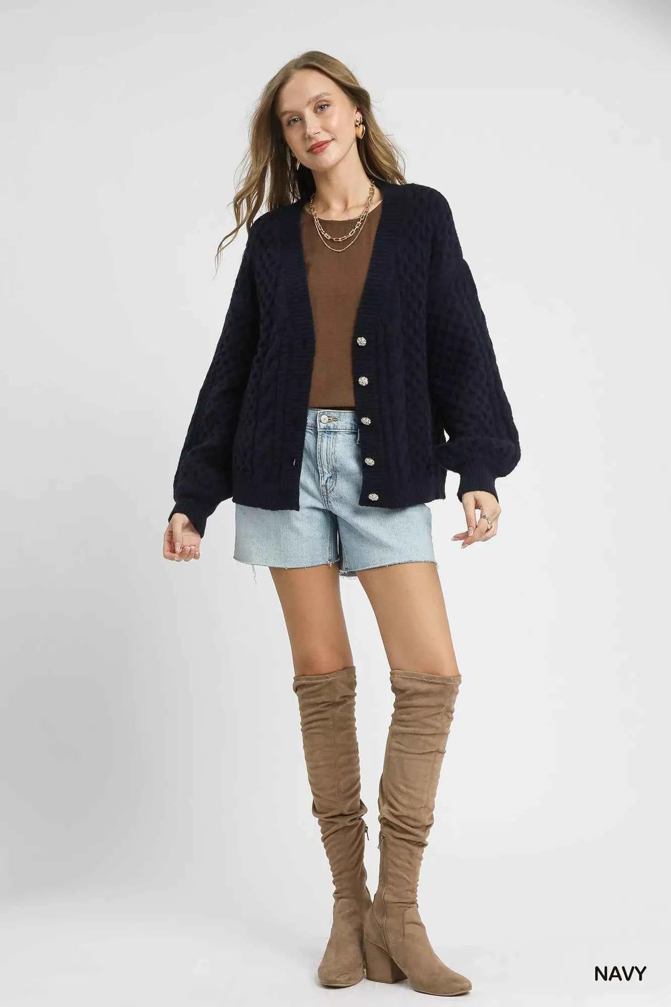 Umgee Cable Knit Pearl Button Cardigan 6e1cd96c-152e-4421-8d21-2abded50e8da-Max-Origin