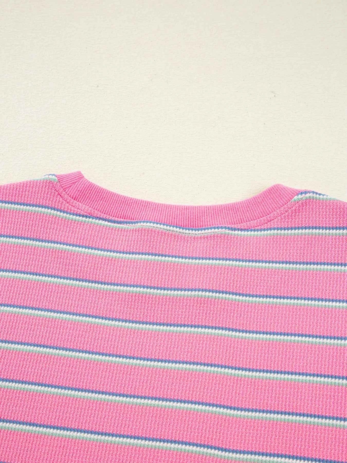 Stripe Textured Knit Round Neck Long Sleeve Top 6e87cd4e2cb24623b809515c81eeb2d3-Max-Origin