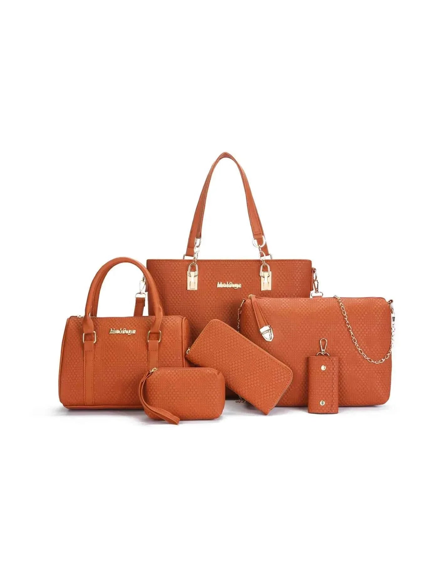 6-Piece Leather Textured Bag Set Orange onesize 6ea83782-10a7-4e8b-999b-c6c2f02c2add-Max-Origin