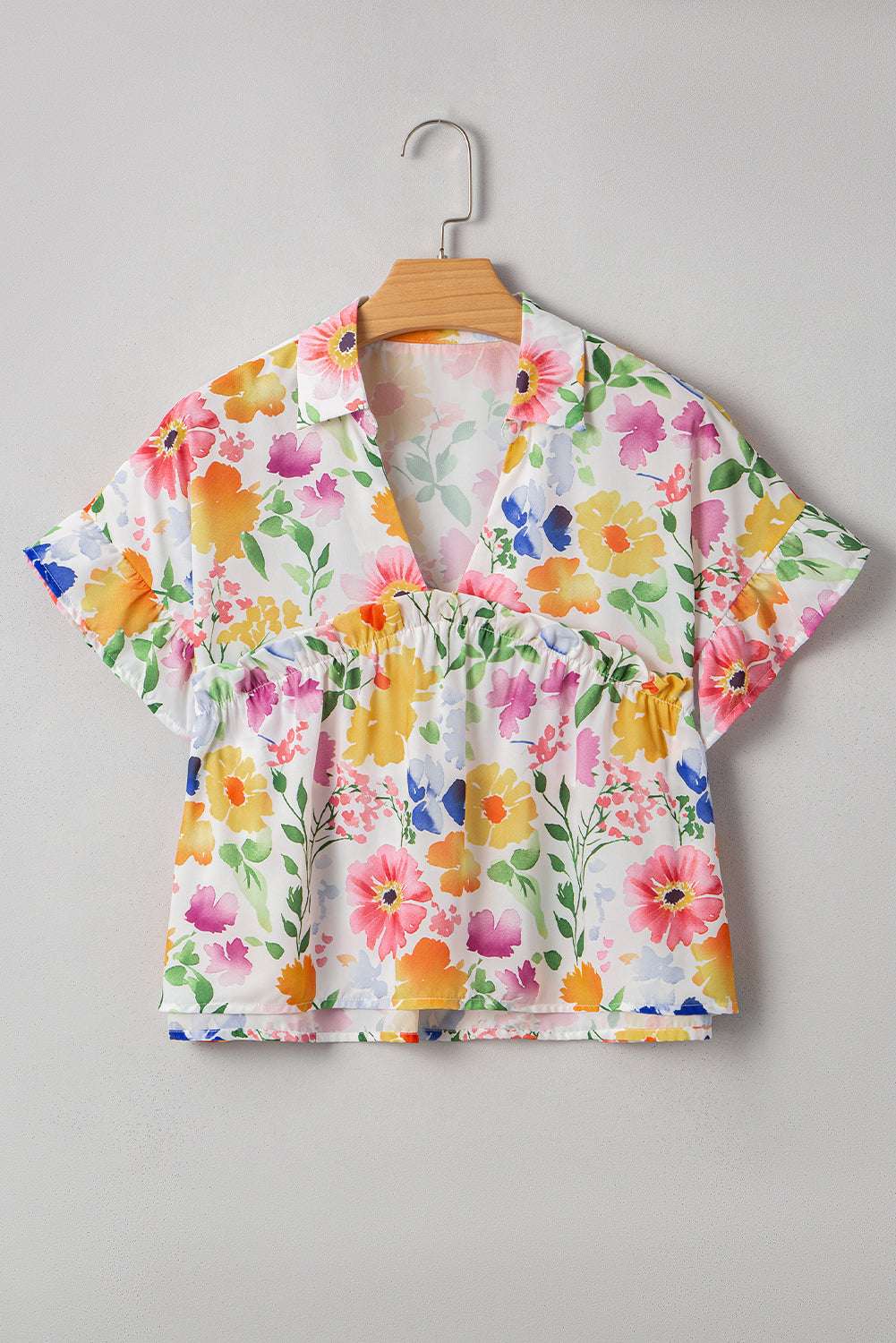 Yellow Allover Floral Print Boxy Fit V Neck Blouse 6f15e2398cb69b63-_6