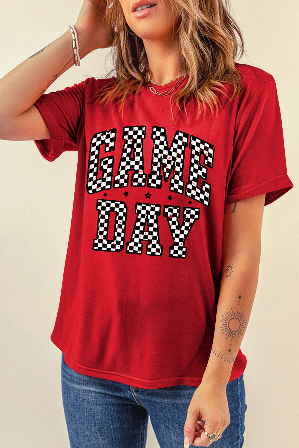 Red Checkered Game Day Graphic T Shirt 6f160fcadad3528e