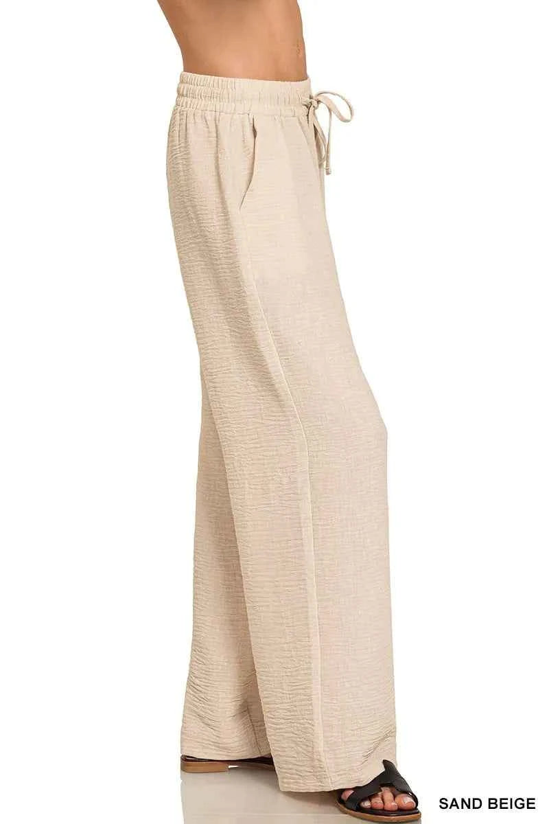 Zenana Woven Crepe Elastic Band Pants 6f26fa4918924021b7808448481202d1-Max-Origin
