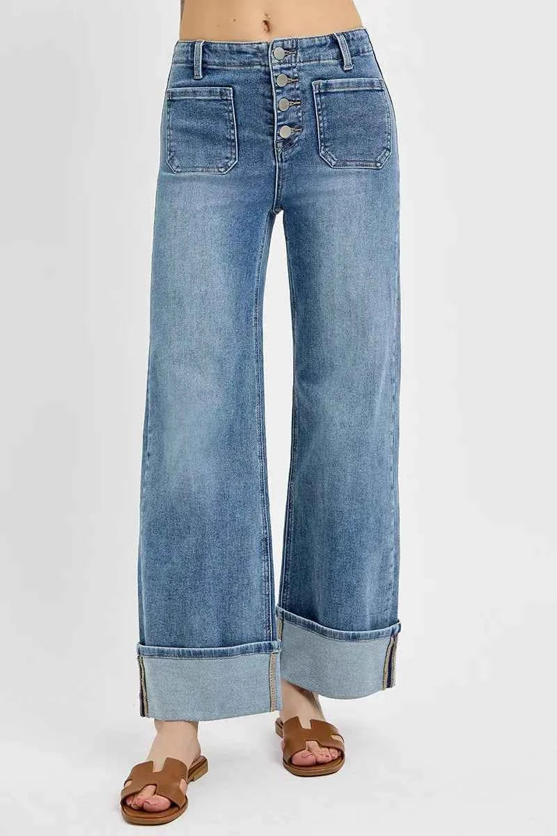RISEN High Rise Ankle Wide Button Patch Pocket Cuffed Jeans MEDIUM 6f3388f279714a5f9ce72e61fd4be51b-Max-Origin