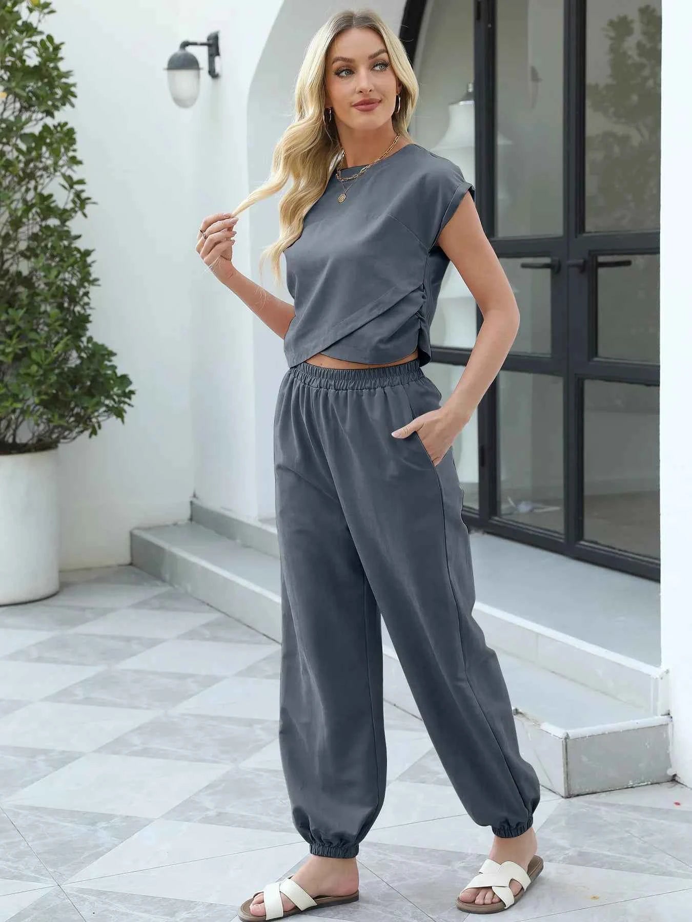 Round Neck Short Sleeve Top and Pants Set 6f45ddd9f2ec4de4bdd2885c12506b0e-Max-Origin