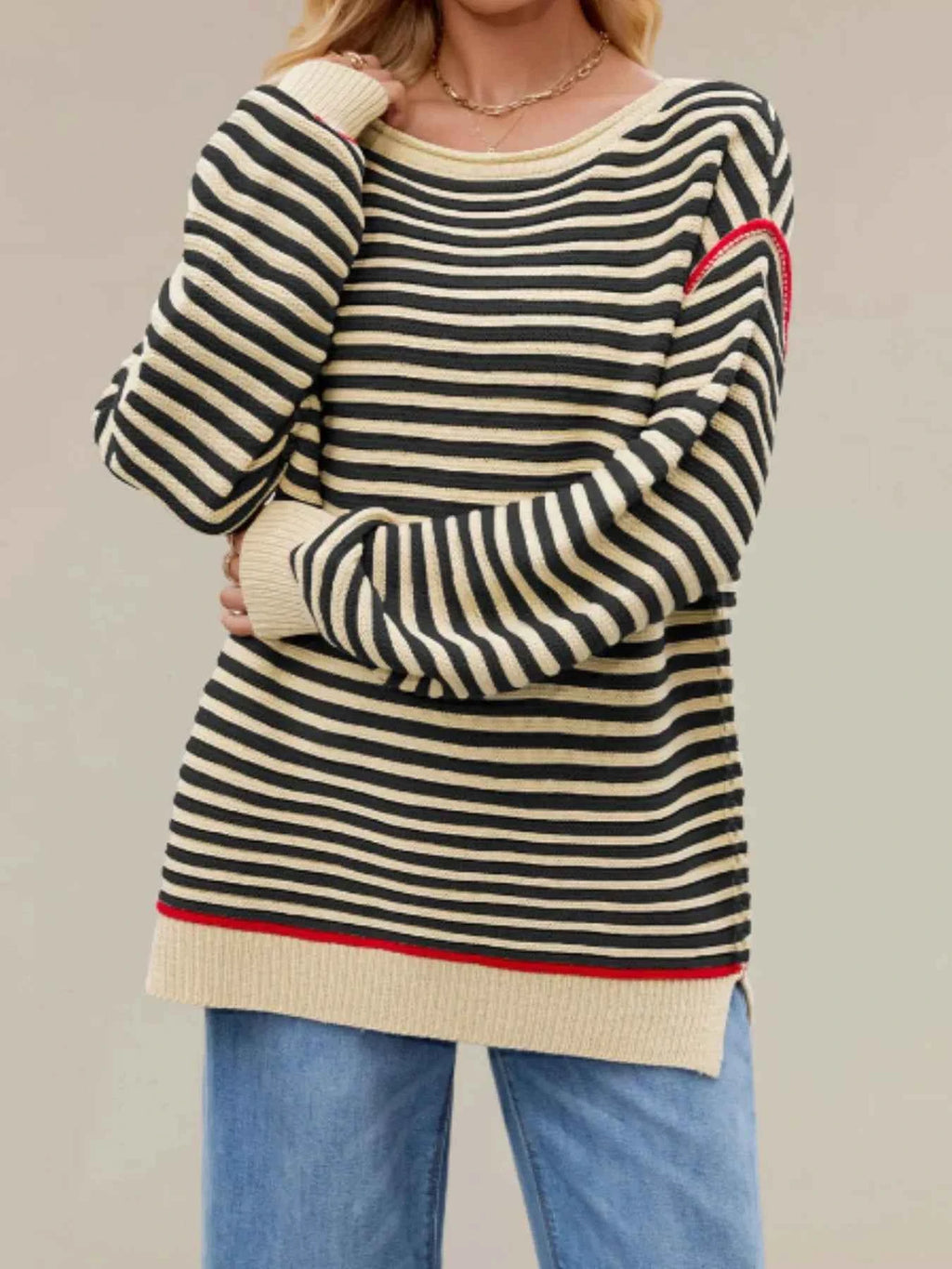 Slit Striped Oversized Sweater 6f46c2ee-4f9c-49c5-88a8-084ba70a8d96-Max-Origin