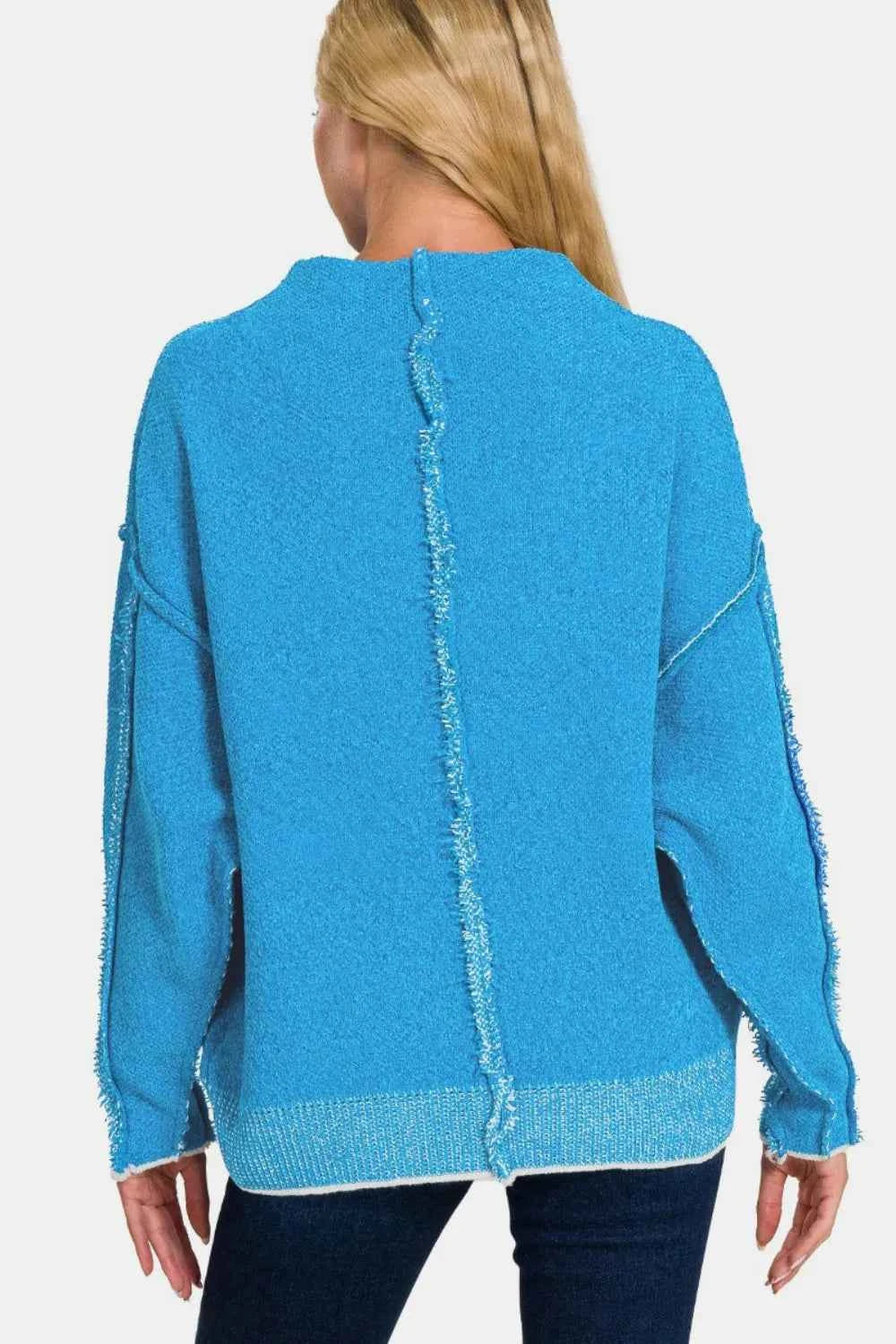 Zenana Exposed Seam Mock Neck Long Sleeve Sweater 6f54641b-f06f-4589-a53b-1456110e1701-Max