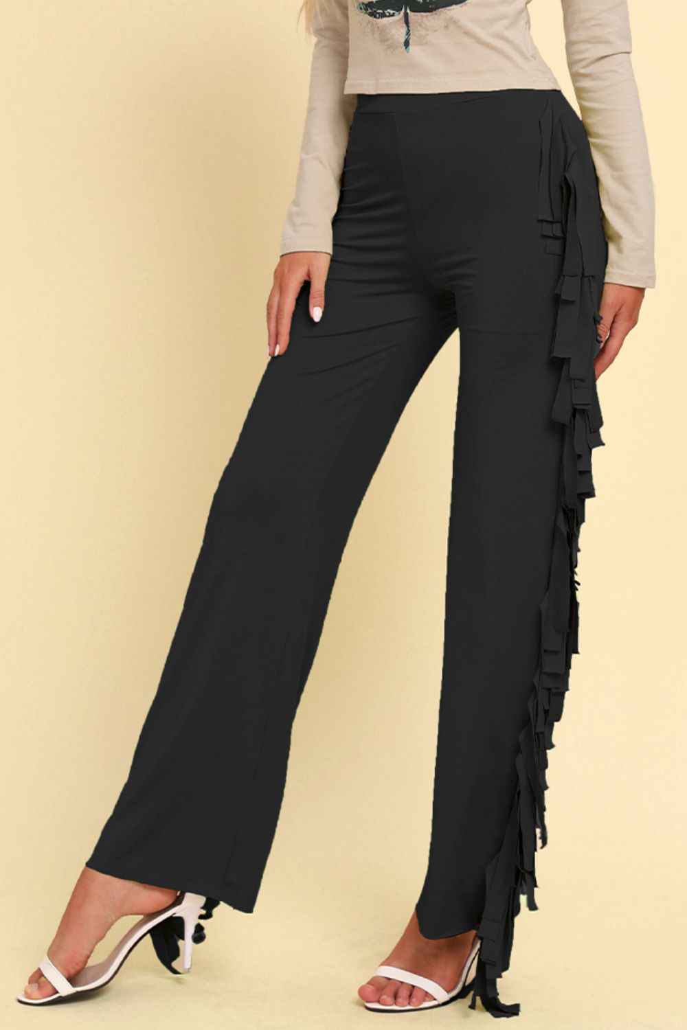 Fringe Trim Wide Leg Pants 6f574a83cd54463bbbfbd382a56edd8d-Max