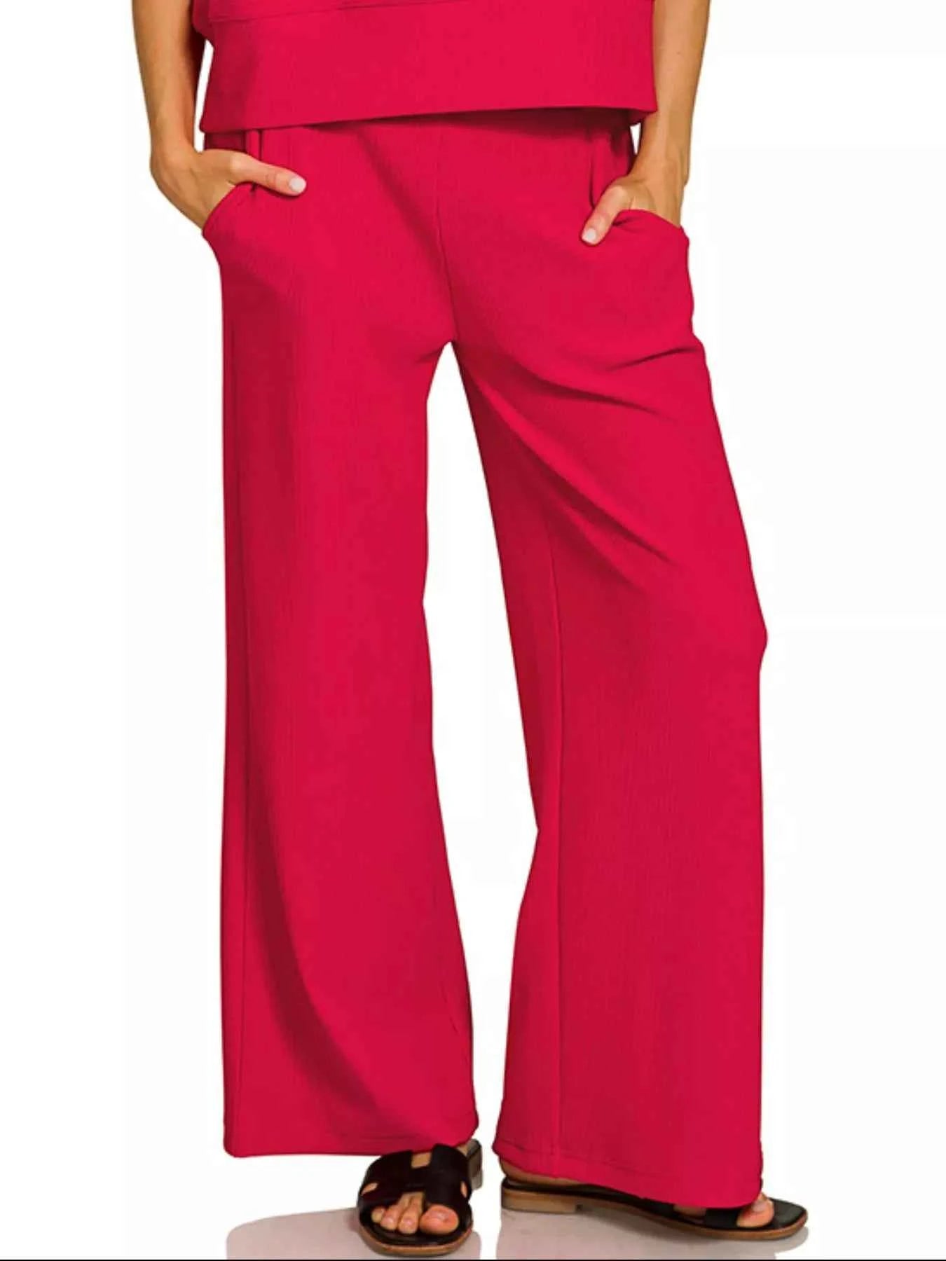 Zenana Ribbed Round Neck Tee & Pants Set 6f908cd2-cdb3-4e62-9f22-a3c028bfe0f6-Max-Origin