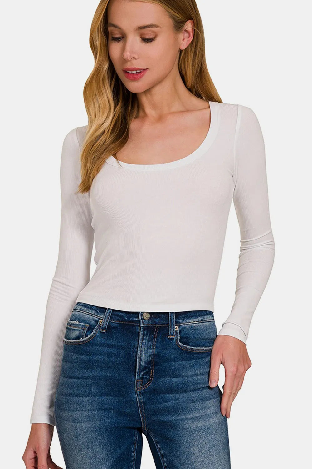 Zenana Scoop Neck Long Sleeve T-Shirt White 6f9b0e4b-38ca-41ac-a8f1-6e8e0bfa88ef-Max
