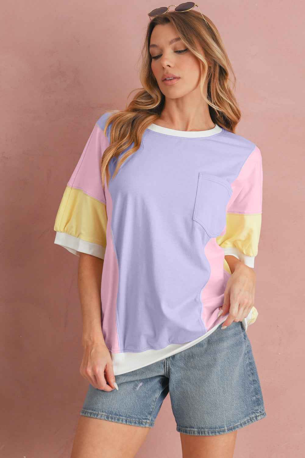 Purple Colorblock Patchwork Oversized T Shirt 6fc4cd6fe9c73439