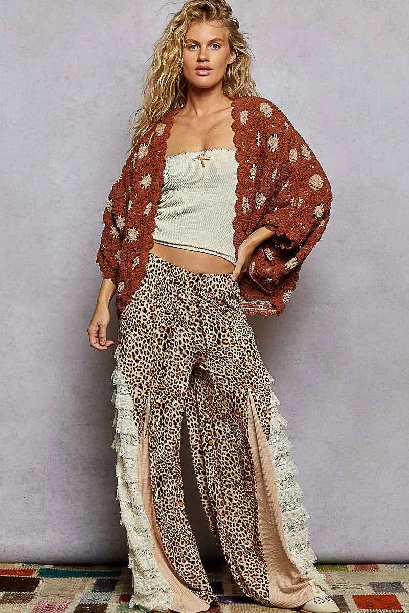 POL Openwork V-Neck Chenille Cardigan with Contrast Floral 6fc96141-af10-4fda-a954-2690318e1c9c-Max-Origin