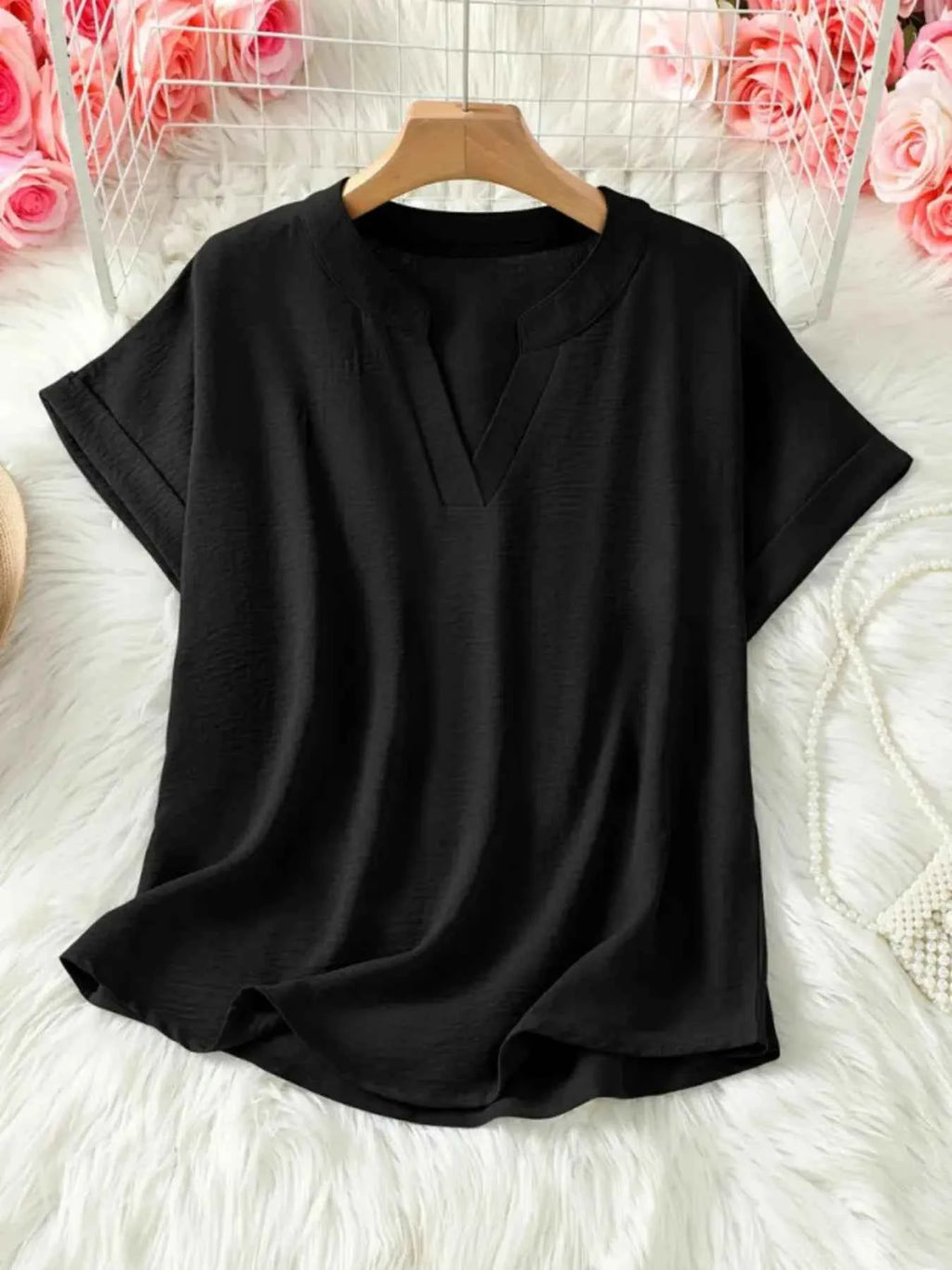 Casual Notched Short Sleeve Blouse 6fcc6ba06e7144a3aff622779bea5485-Max-Origin