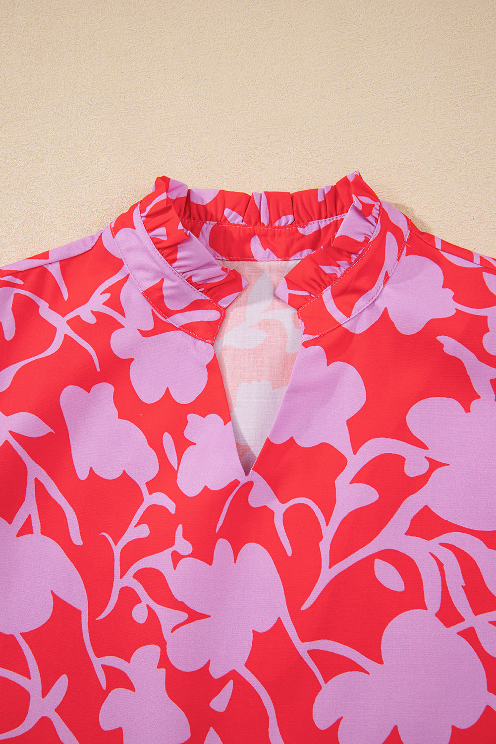 Red Floral 3/4 Sleeve Ruffle Hem Mini Dress 6fdd1b405c525355