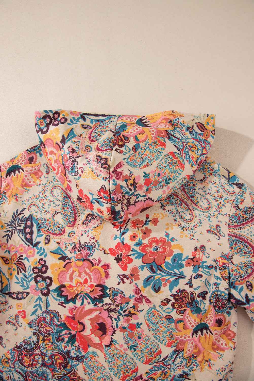 Beige Vintage Paisley Floral Printed Sherpa Lined Hooded Jacket 6fe58602bc87e4ca