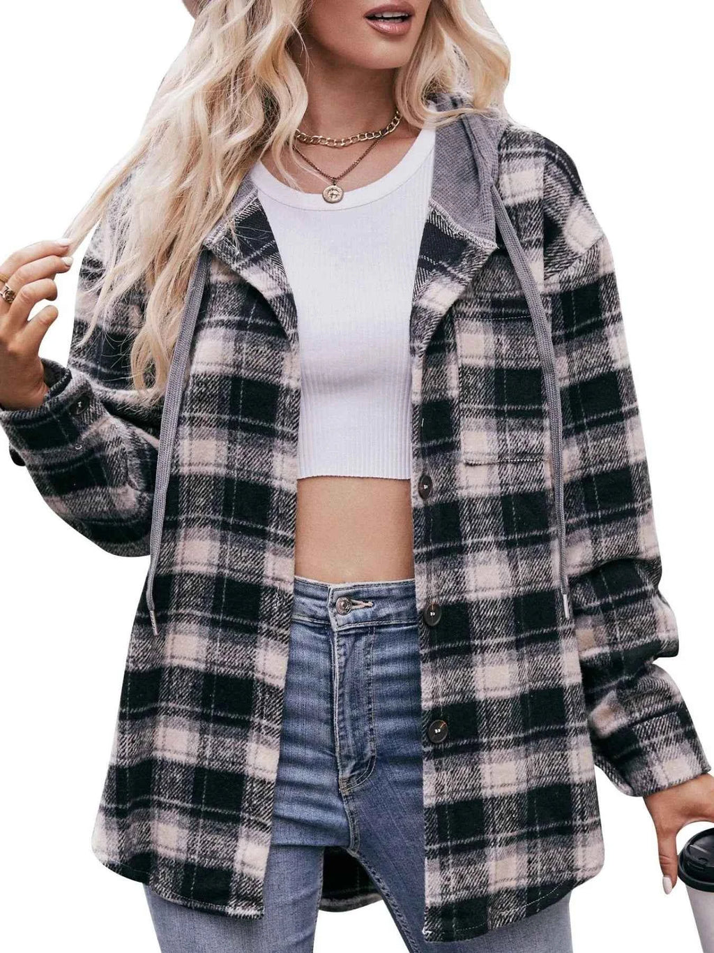 Oversized Plaid Button Up Shacket Black 6ff41ec4-eca6-477d-8180-fbb407603d91-Max-Origin