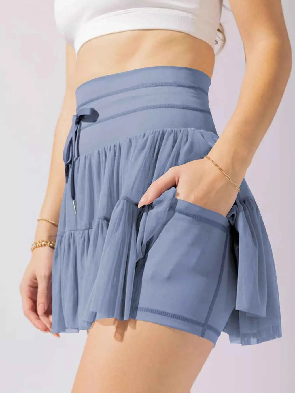 Tiered Skort with Drawstring Dusty Blue 700a101c-b1bd-4d07-bb1f-be0f42c156f0-Max-Origin
