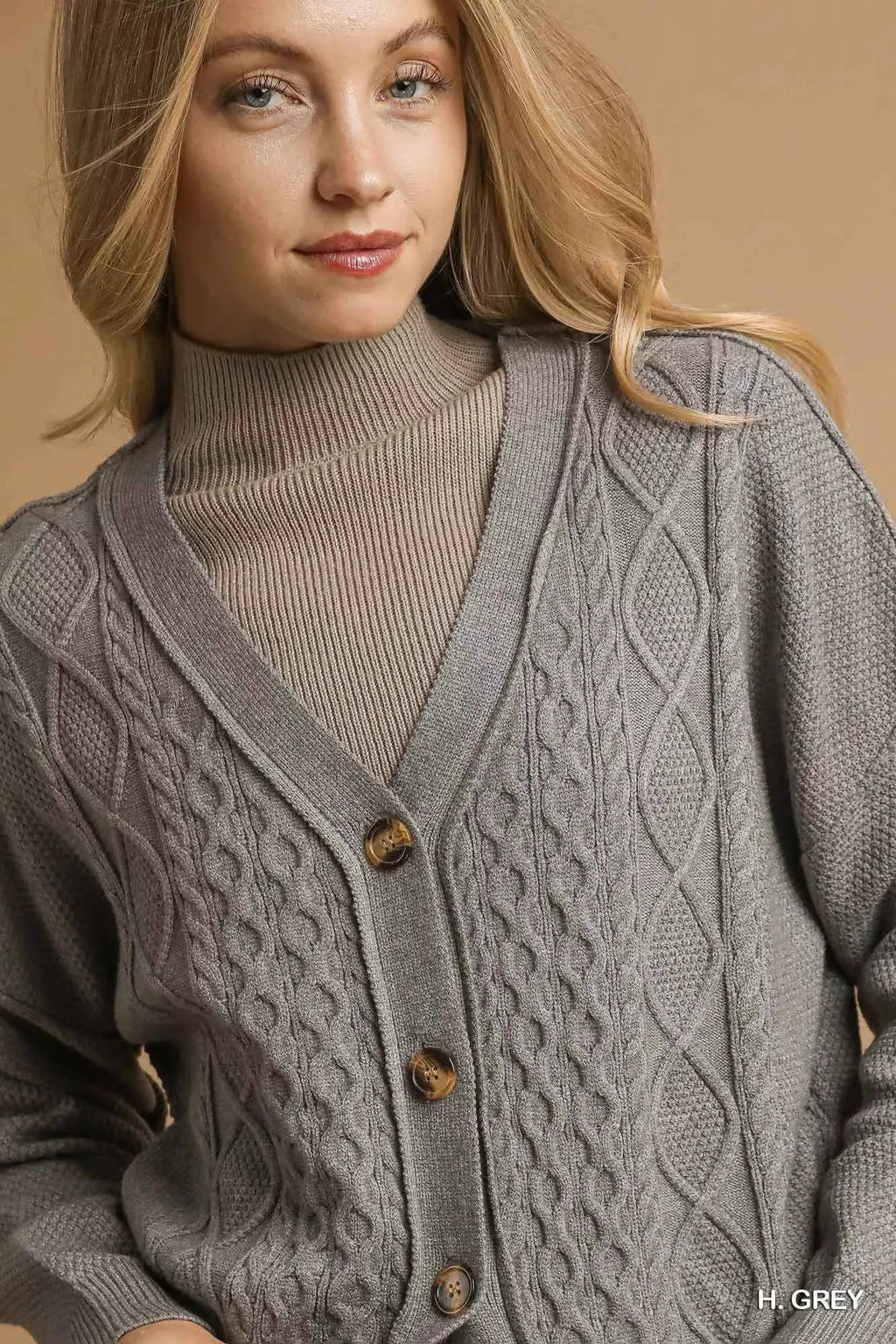 Umgee Chunky Cable Knit V-Neck Button-Up Cardigan 7011f12e-9f0c-42c0-b6c0-1ba8cd99084e-Max-Origin