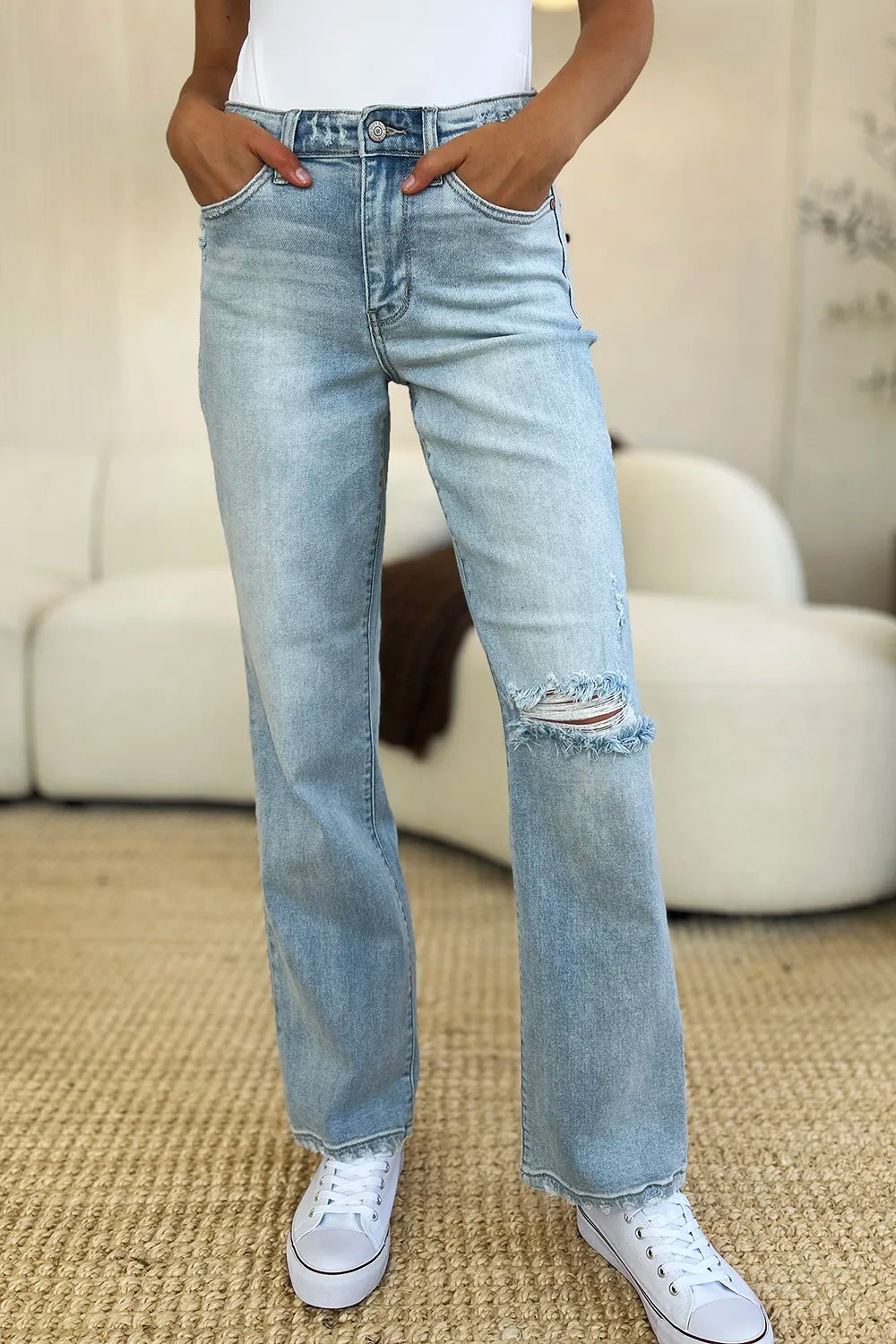 Judy Blue Full Size High Waist Distressed Straight Jeans Light 703cd5e7-f966-4cc6-87c9-bc2b968f10f2-Max