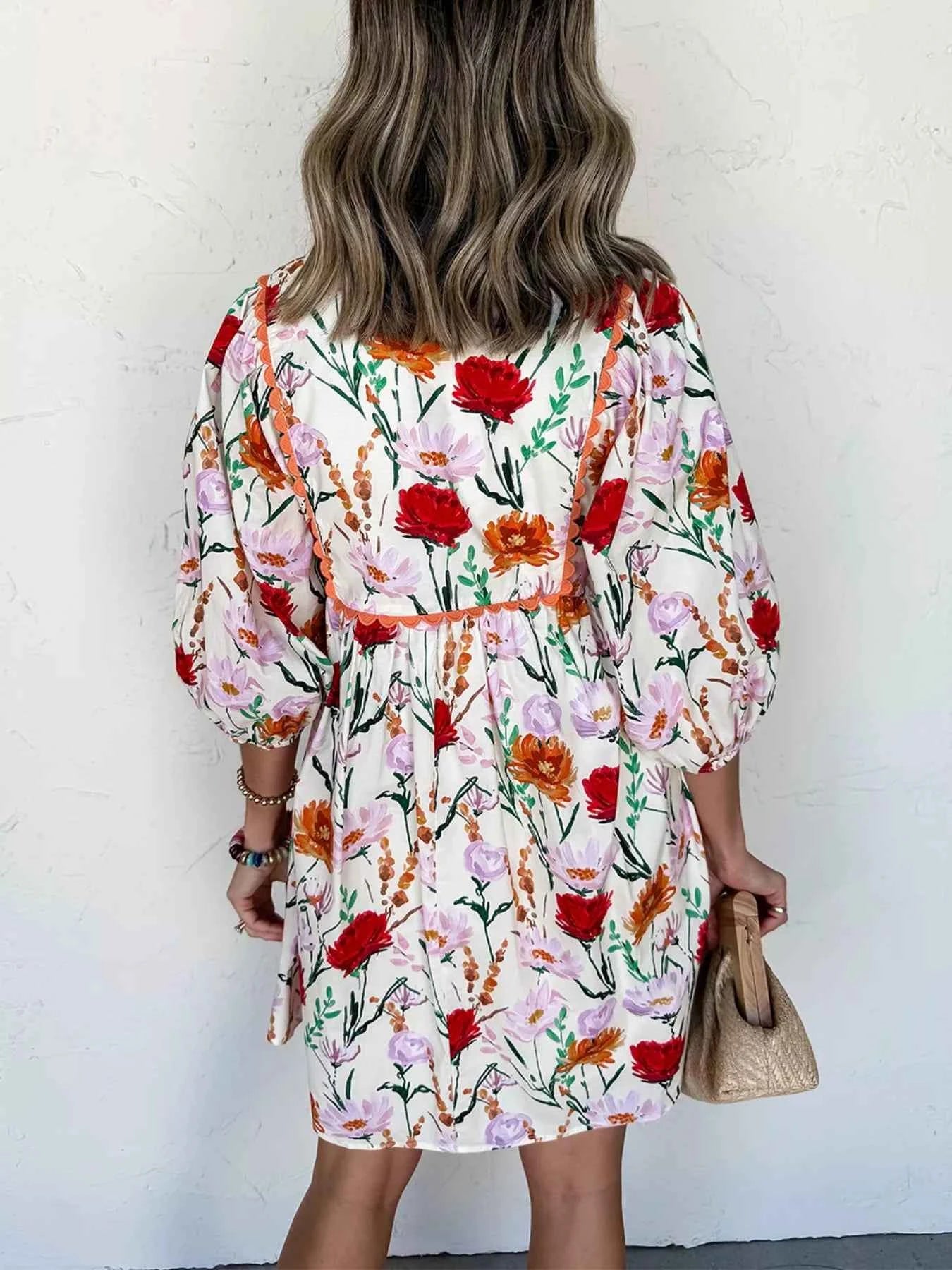 Floral Print 3/4 Sleeve Mini Dress 70401cf3-0b64-4457-b21c-f81a25056c4f-Max-Origin