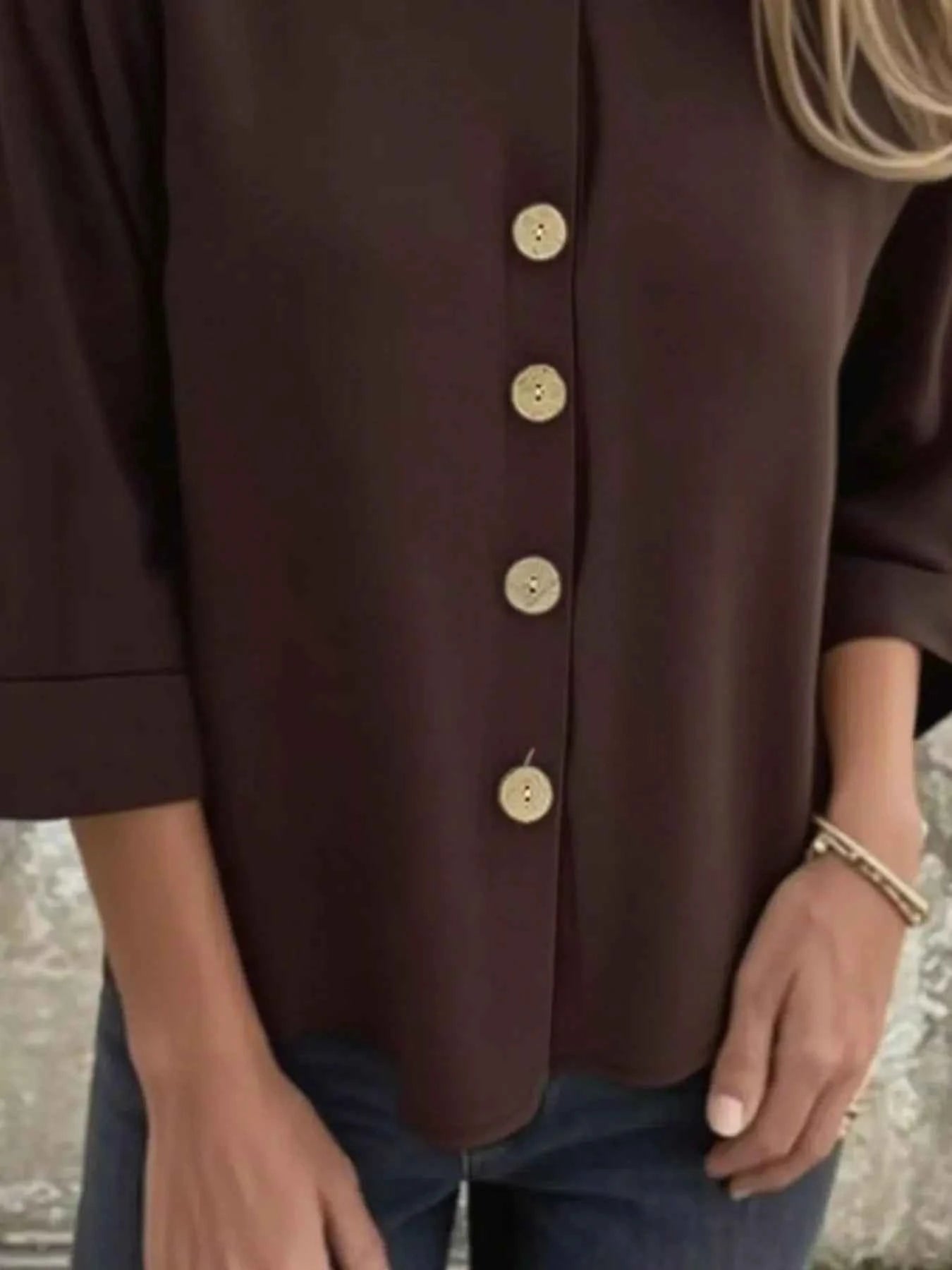 Full Size Button-Front 3/4 Sleeve Casual Blouse Plus Size 7089dfb7-de8e-489d-b665-13b9ef993e8b-Max-Origin