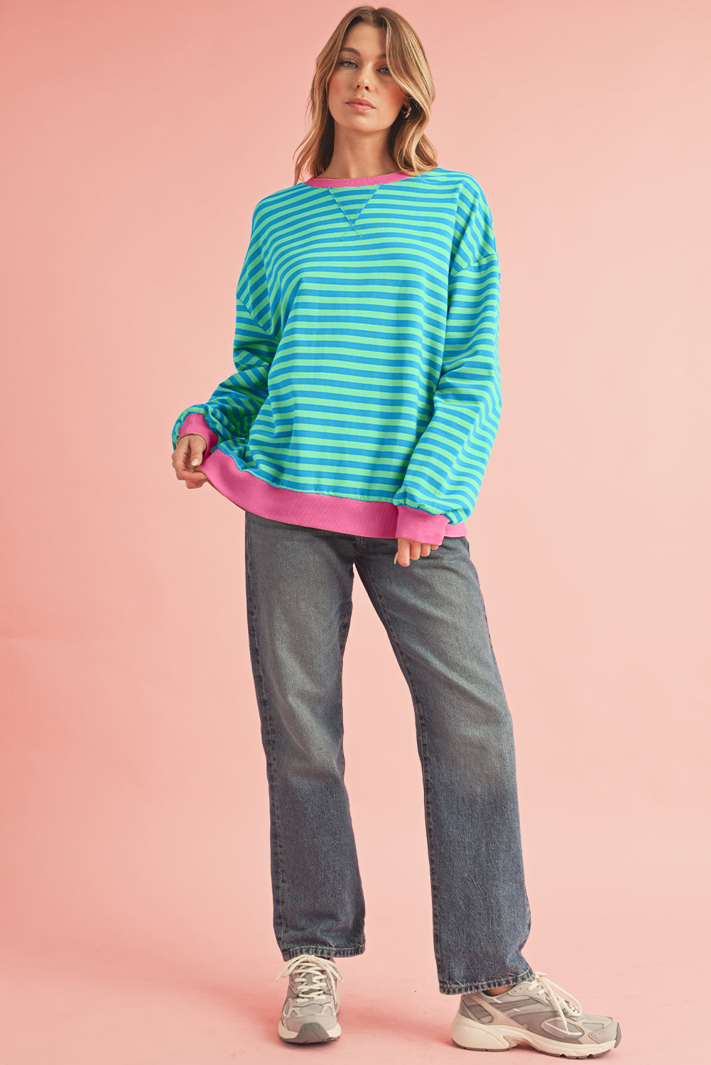Black Stripe Contrast Edge Cross Seam Oversized Sweatshirt 70919fb1716cf834