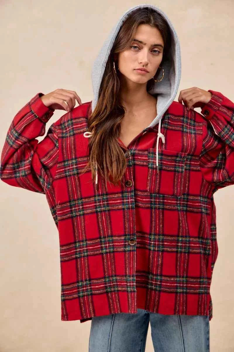 BiBi Brushed Plaid Hooded Jacket 70b9df078bad492296a1ead75e3b219b-Max-Origin