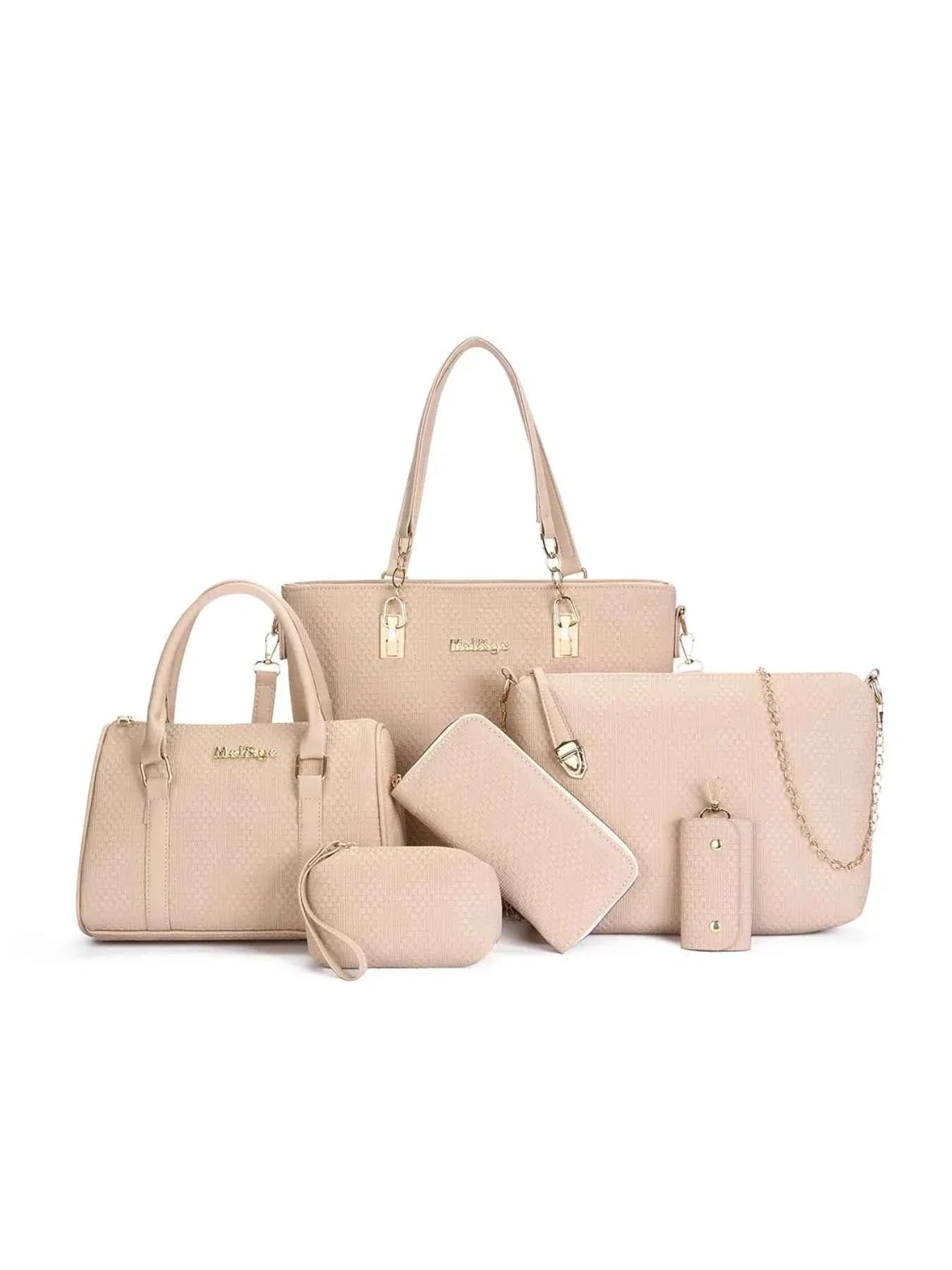 6-Piece Leather Textured Bag Set Khaki onesize 70ee547b-3100-46b6-8ae1-b74b4bccd51f-Max-Origin
