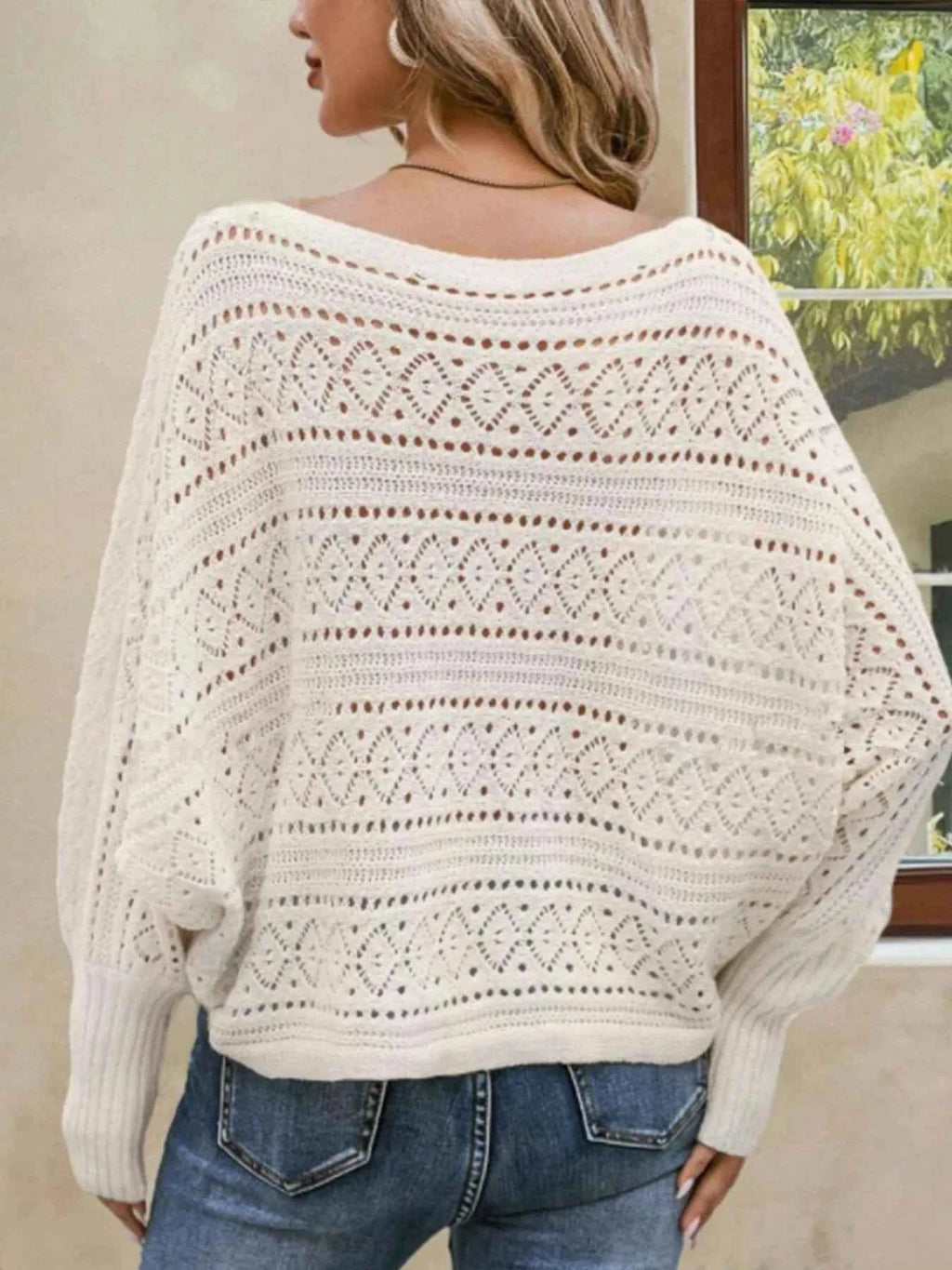Openwork Boat Neck Lantern Sleeve Sweater 714f029b2e29468f8a51dd6d77f2f771-Max-Origin
