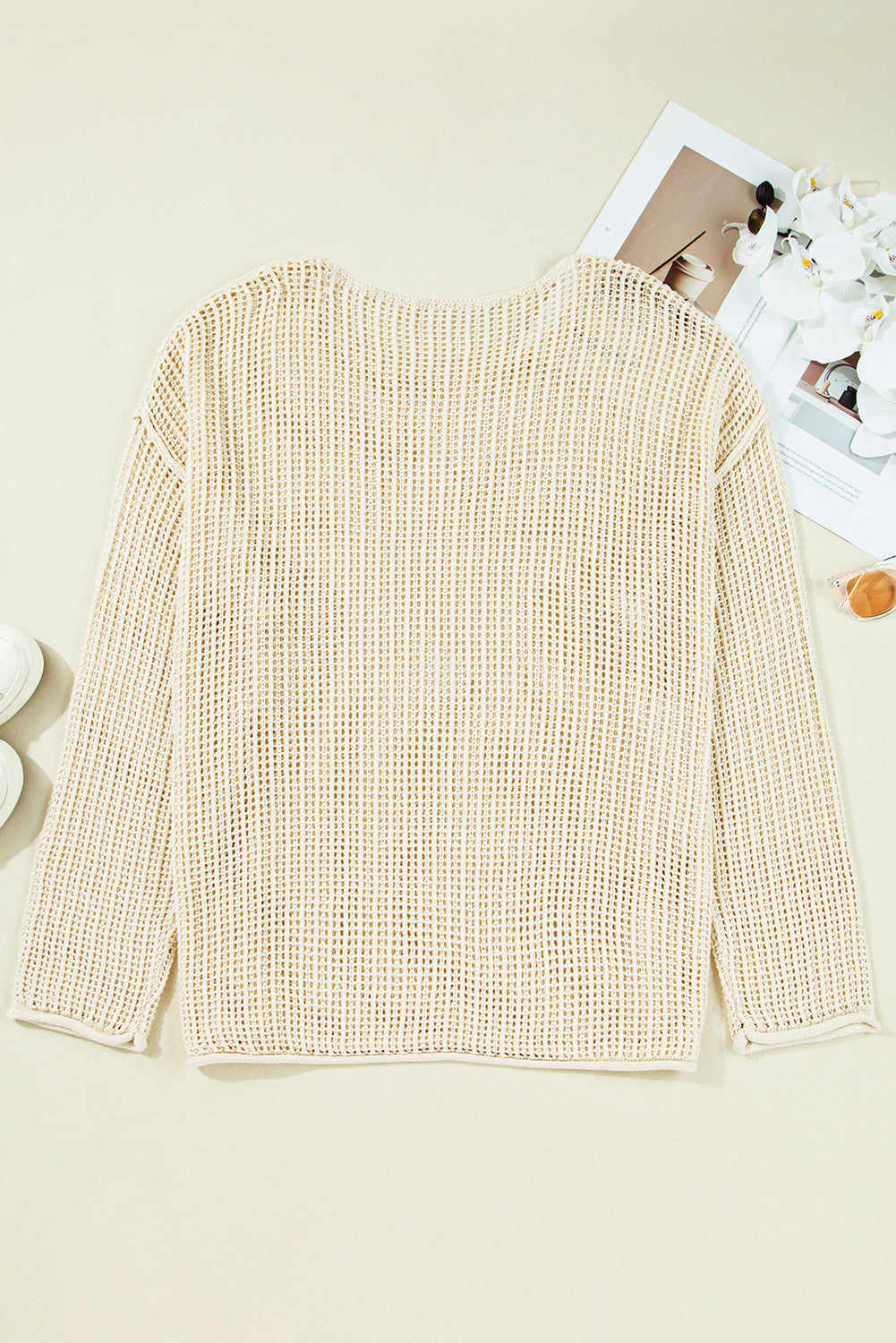 Parchment Hollow Out Knit Star Pattern Plus Size Sweater 7158796a926a97bc