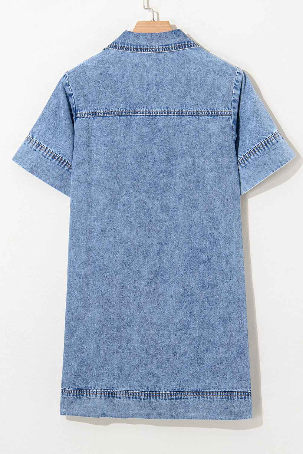 Blue Short Sleeve Collared Chest Pocket Denim Mini Dress 7168617ea58d3a30