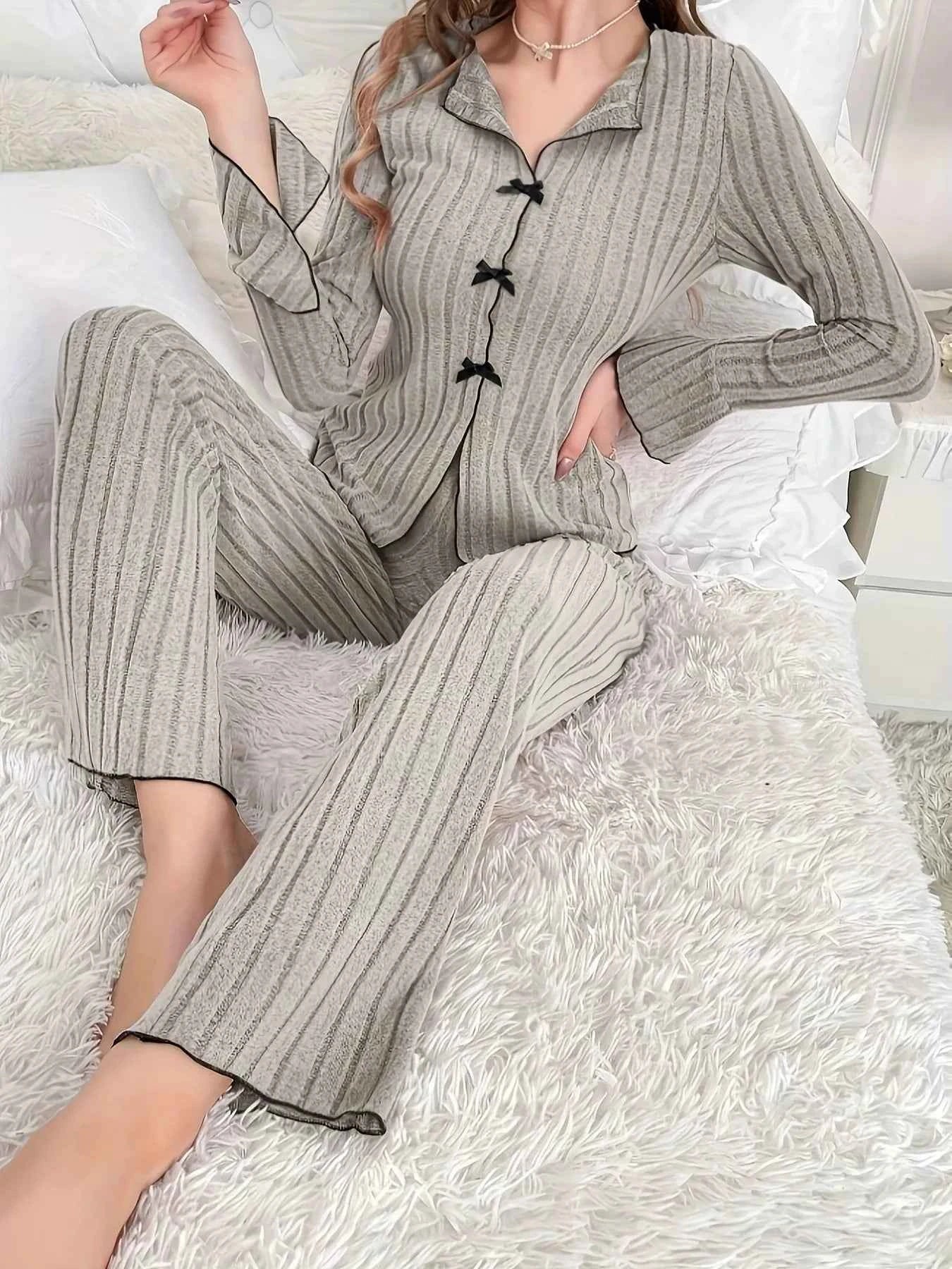 Ribbed Bow Front Top and Pants Lounge Set 717a6773b88b4515be792e92667ec7af-Max-Origin