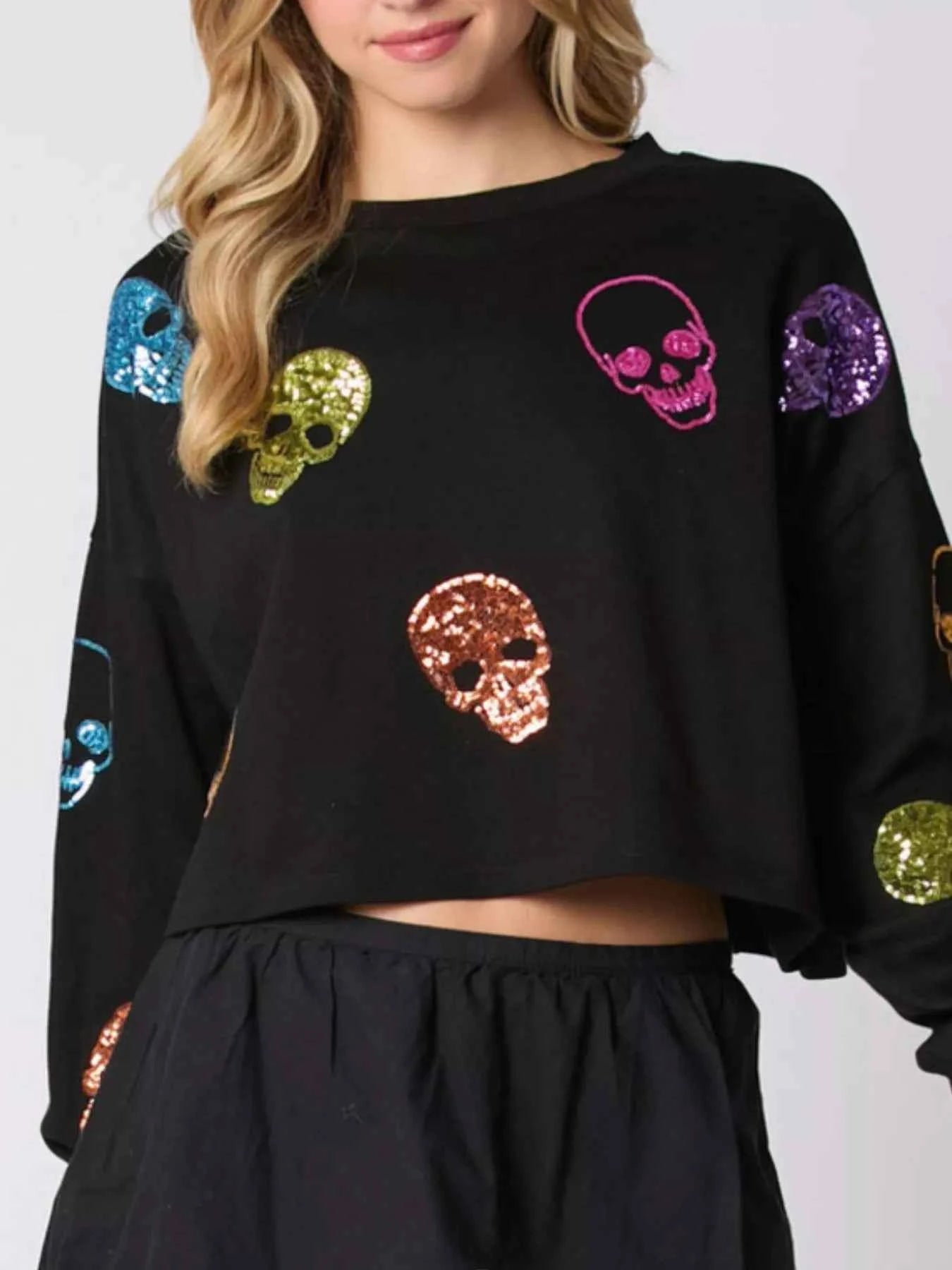 Sequin Skull Long Sleeve Sweatshirt 71866026-e8a4-48d3-a5af-84b258c1250c-Max-Origin