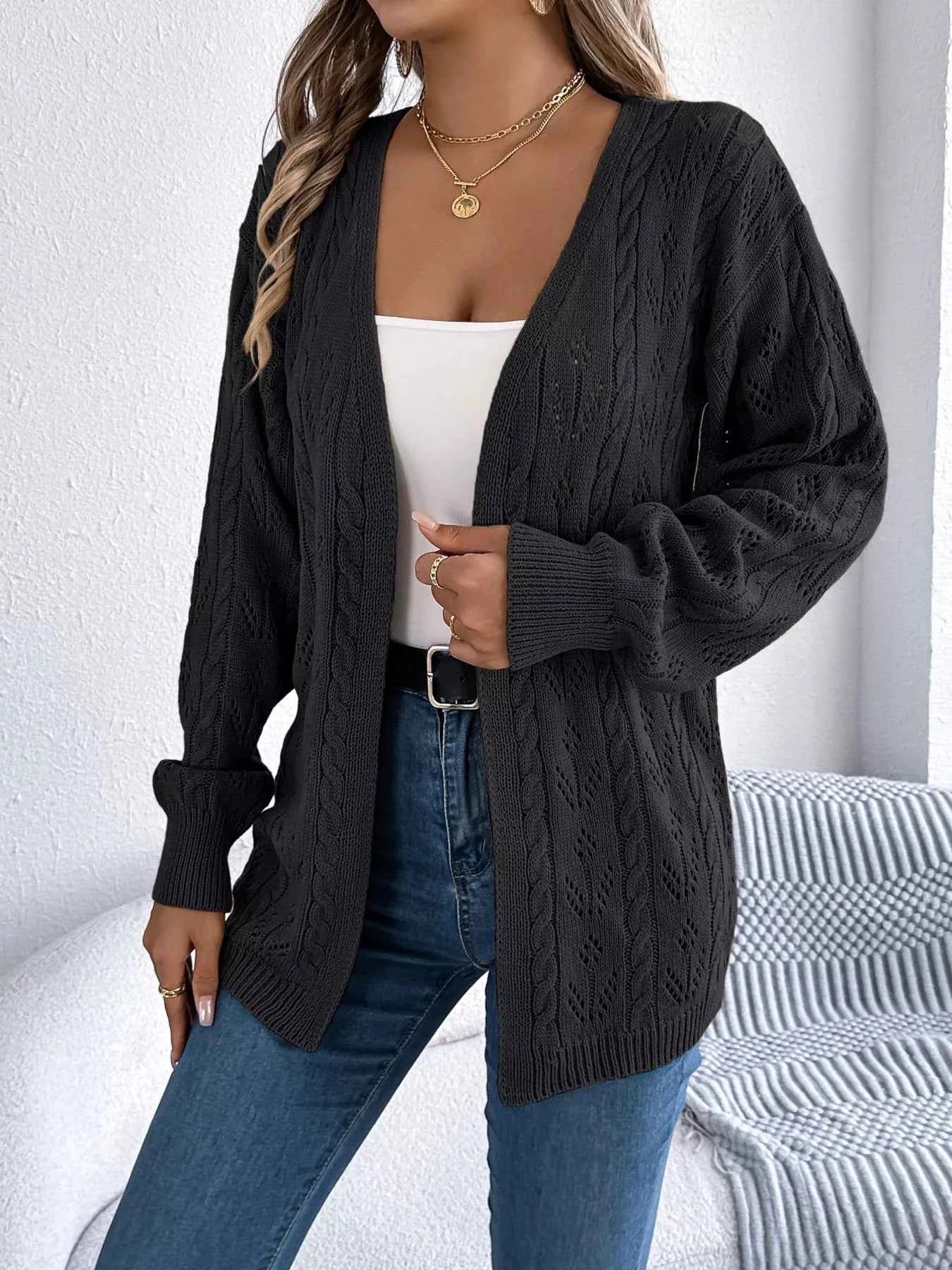 Openwork Open Front Long Sleeve Cardigan 71c734c6242440d394ab90abb425f274-Max-Origin